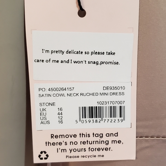 Missguided Size 12 Blush Pink Satin Cowl Neck Ruched Mini Dress High Low Sides - Picture 7 of 11